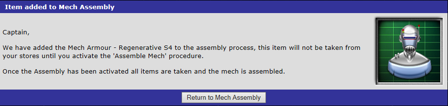 Mech Armour - Regenerative S4 added to the assembly process