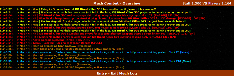 Combat logs beneath the main list and grid